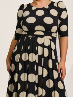 Jolie Moi Occasion Dresses|Jersey Dresses-Three quarter sleeve jersey maxi dress, Black Spot
