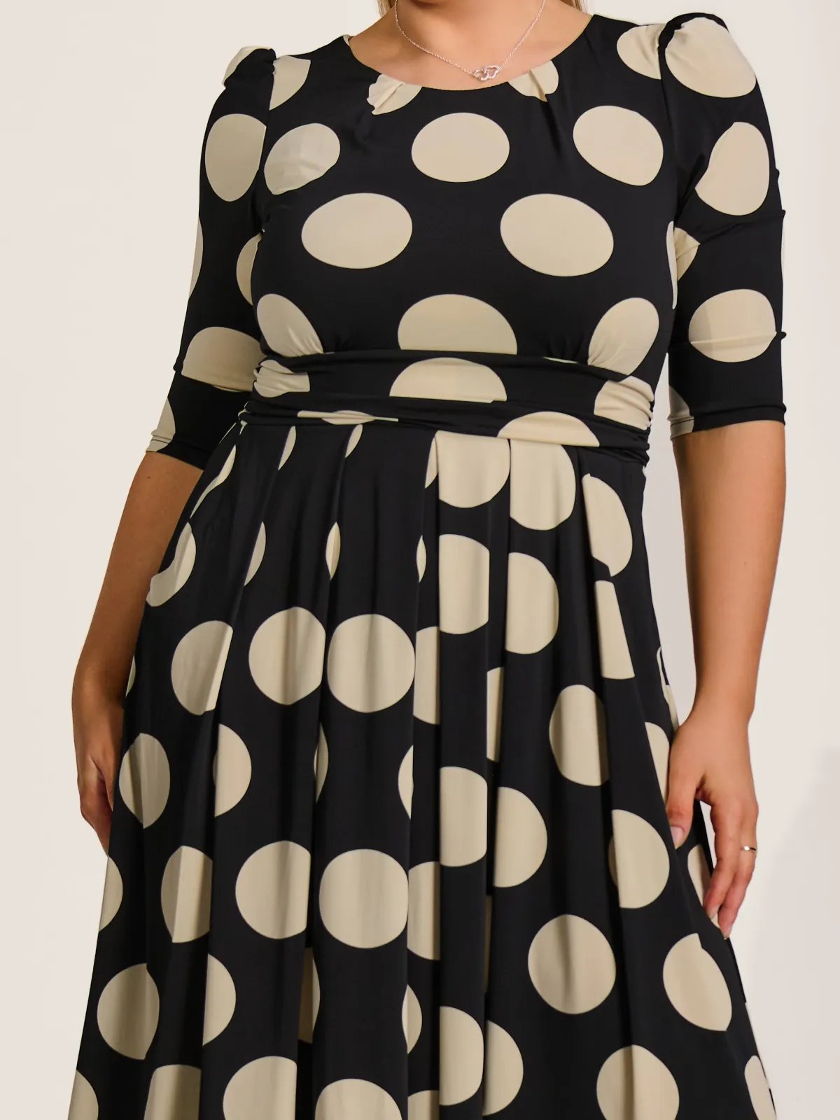 Jolie Moi Occasion Dresses|Jersey Dresses-Three quarter sleeve jersey maxi dress, Black Spot