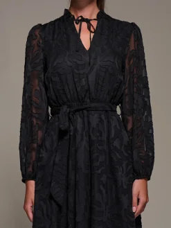 Jolie Moi Occasion Dresses|Midi Dresses-Tie Neck Chiffon Midi Dress, Black
