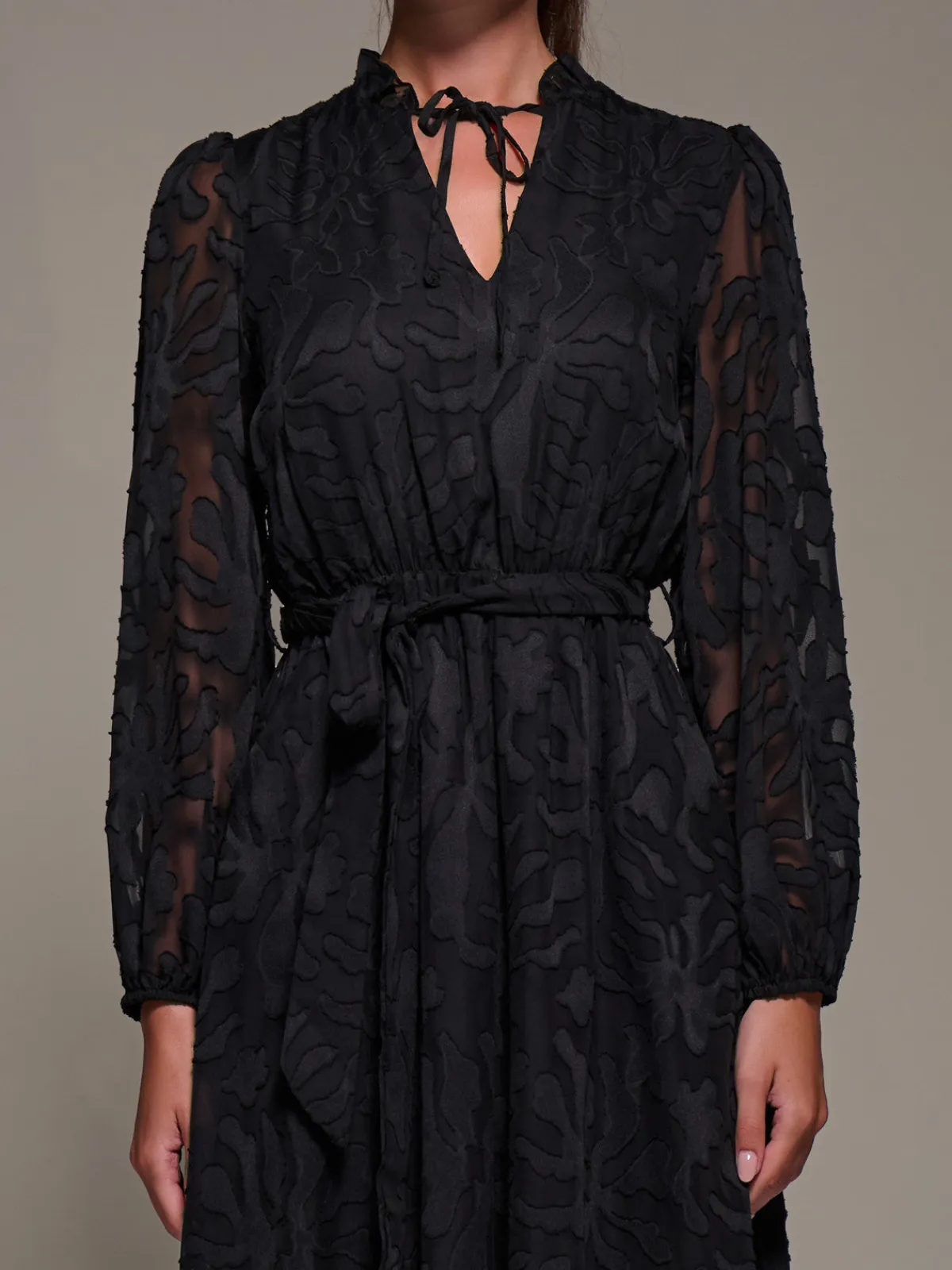Jolie Moi Occasion Dresses|Midi Dresses-Tie Neck Chiffon Midi Dress, Black