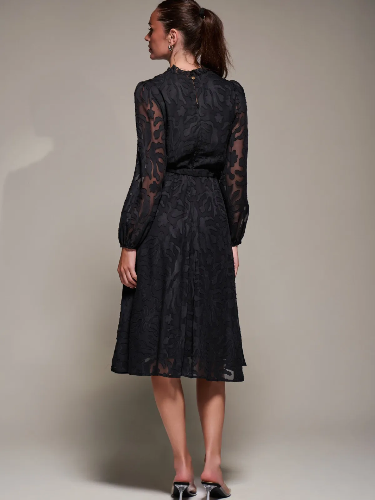 Jolie Moi Occasion Dresses|Midi Dresses-Tie Neck Chiffon Midi Dress, Black