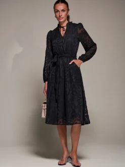 Jolie Moi Occasion Dresses|Midi Dresses-Tie Neck Chiffon Midi Dress, Black