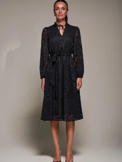 Jolie Moi Occasion Dresses|Midi Dresses-Tie Neck Chiffon Midi Dress, Black