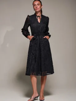 Jolie Moi Occasion Dresses|Midi Dresses-Tie Neck Chiffon Midi Dress, Black