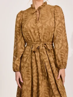 Jolie Moi Occasion Dresses|Midi Dresses-Tie Neck Chiffon Midi Dress, Brown