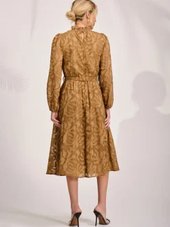 Jolie Moi Occasion Dresses|Midi Dresses-Tie Neck Chiffon Midi Dress, Brown