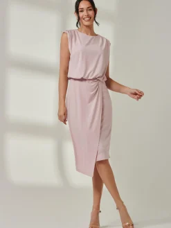 Jolie Moi Occasion Dresses|Sleeveless Dresses-Tiered Draped Pencil Dress, Light Pink