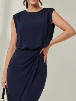 Jolie Moi Occasion Dresses|Office Dresses-Tiered Draped Pencil Dress, Navy