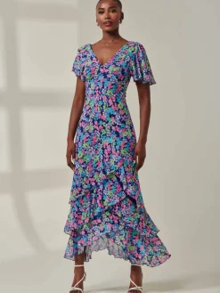 Jolie Moi Occasion Dresses|Floral Dresses-Tiered Floral Maxi Dress, Floral Multi