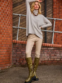 Jolie Moi Weekend Casuals|Knitted Jumpers-Turtleneck Batwing Fine Knit Jumper, Light Grey