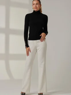 Jolie Moi Knitted Jumpers-Turtleneck Fine Knit Fittted Jumper, Black