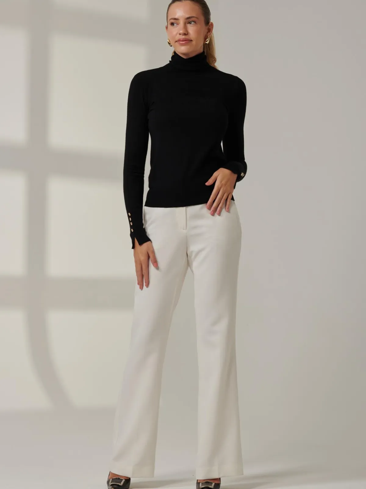 Jolie Moi Knitted Jumpers-Turtleneck Fine Knit Fittted Jumper, Black