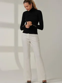 Jolie Moi Knitted Jumpers-Turtleneck Fine Knit Fittted Jumper, Black