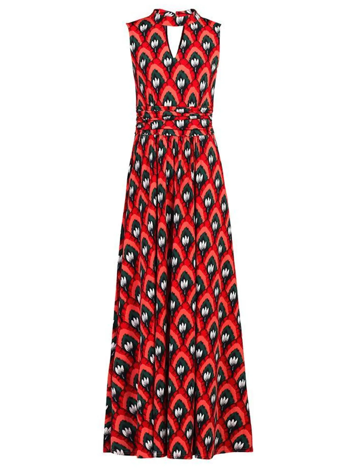 Jolie Moi Occasion Dresses|Race Day Dresses-Turtleneck Jersey Print Maxi Dress, Red Pattern
