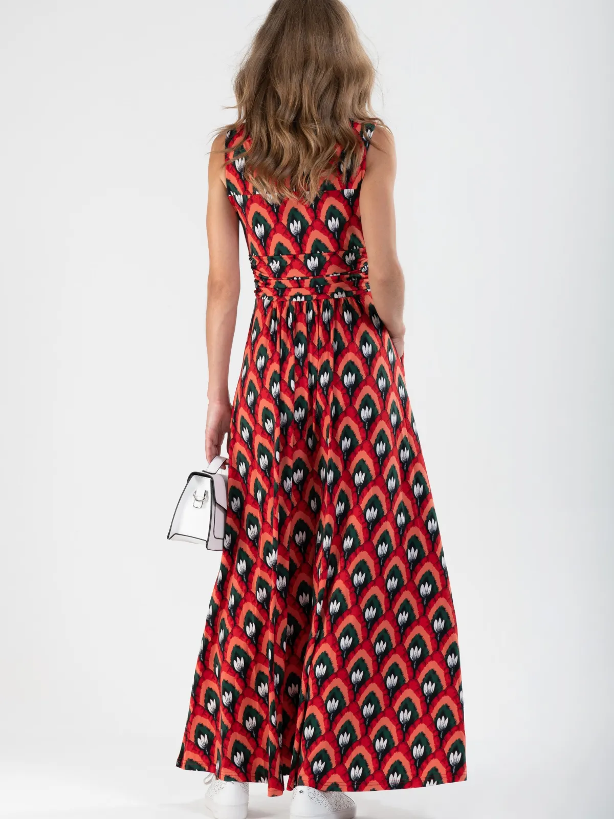 Jolie Moi Occasion Dresses|Race Day Dresses-Turtleneck Jersey Print Maxi Dress, Red Pattern
