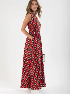 Jolie Moi Occasion Dresses|Race Day Dresses-Turtleneck Jersey Print Maxi Dress, Red Pattern