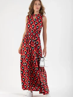 Jolie Moi Occasion Dresses|Race Day Dresses-Turtleneck Jersey Print Maxi Dress, Red Pattern