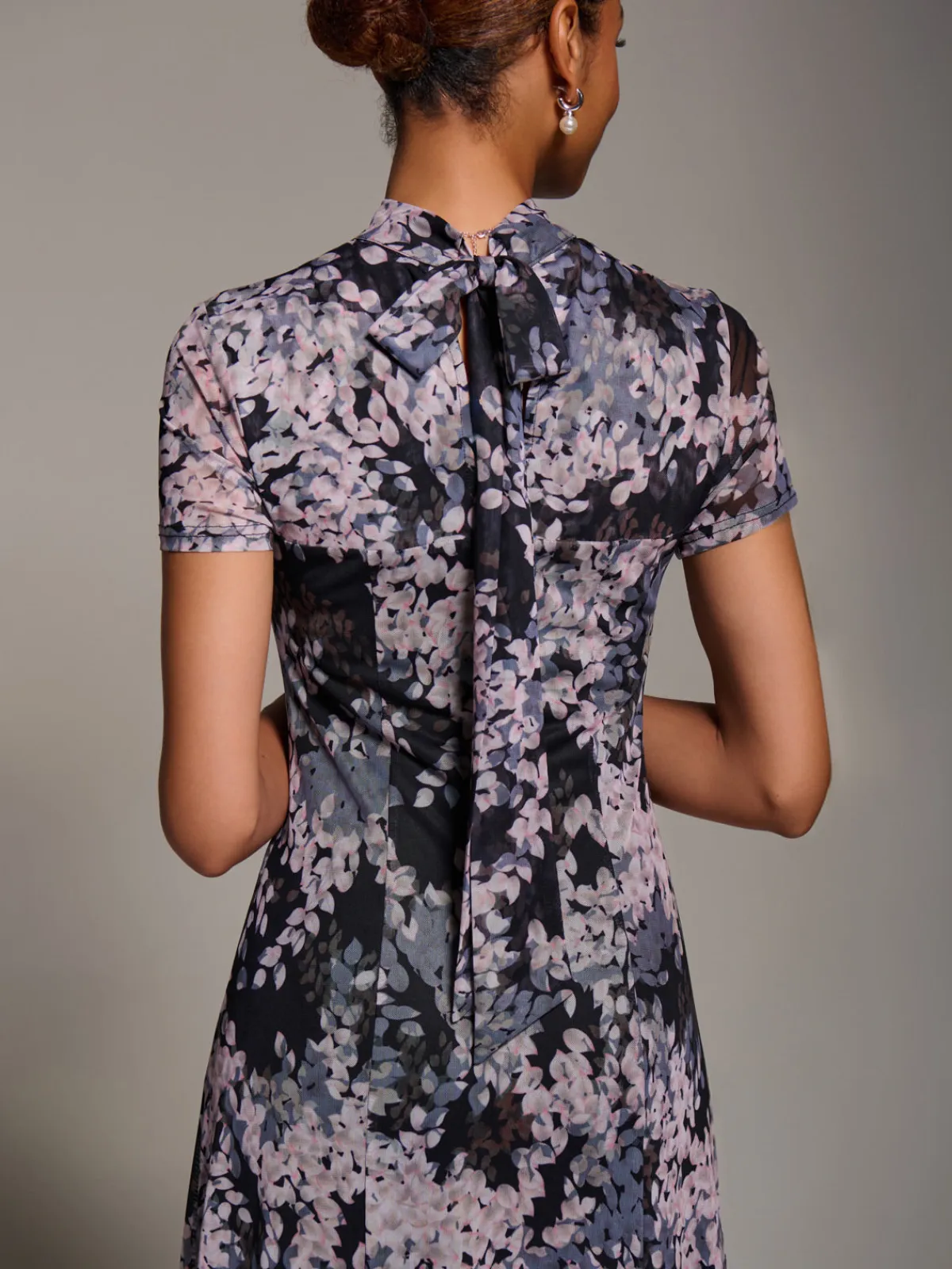 Jolie Moi Occasion Dresses|Floral Dresses-Turtle Neckline Mesh Maxi Dress, Black Abstract