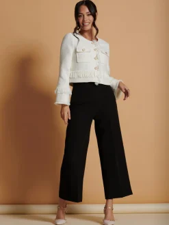 Jolie Moi Coats & Jackets|Blazers-Tweed Fringe He Jacket, Cream