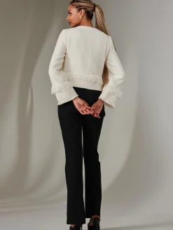 Jolie Moi Coats & Jackets|Blazers-Tweed Fringe He Jacket, Cream