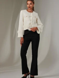 Jolie Moi Coats & Jackets|Blazers-Tweed Fringe He Jacket, Cream