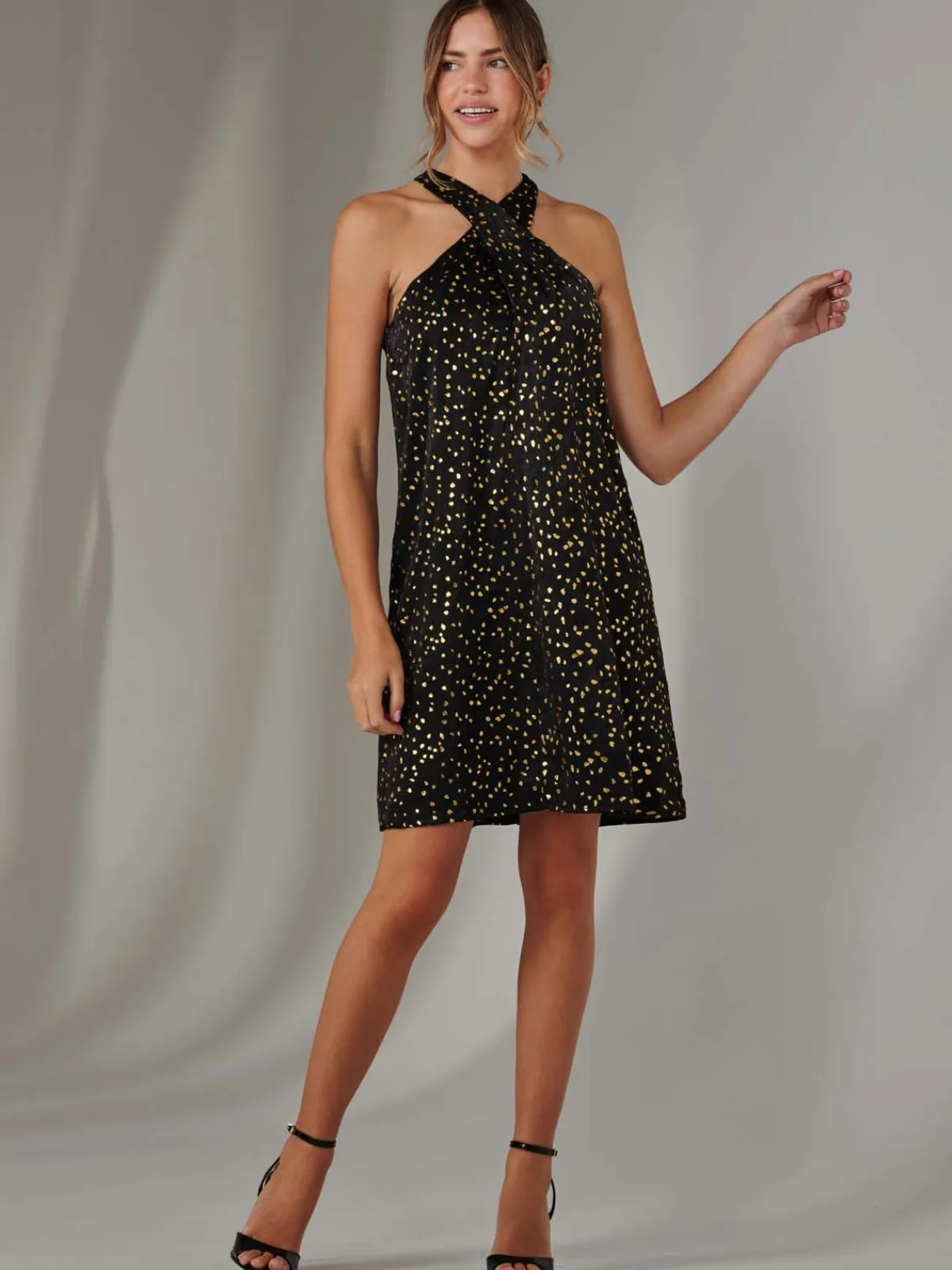 Jolie Moi Occasion Dresses|Party Dresses-Twisted Halter Neck Mini Dress, Black