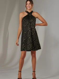 Jolie Moi Occasion Dresses|Party Dresses-Twisted Halter Neck Mini Dress, Black