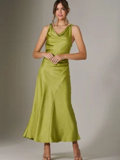 Jolie Moi Mother Of The Bride|Occasion Dresses-Twisted Shoulder Cowl Neck Midaxi Dress, Green