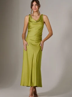 Jolie Moi Mother Of The Bride|Occasion Dresses-Twisted Shoulder Cowl Neck Midaxi Dress, Green