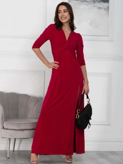 Jolie Moi Occasion Dresses|Jersey Dresses-Twist Knot Front Maxi Dress, Berry