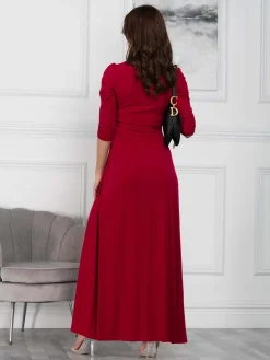 Jolie Moi Occasion Dresses|Jersey Dresses-Twist Knot Front Maxi Dress, Berry