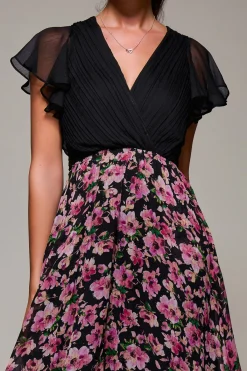 Jolie Moi Occasion Dresses|Summer Dresses-Two Tone Chiffon Midaxi Dress, Pink Floral