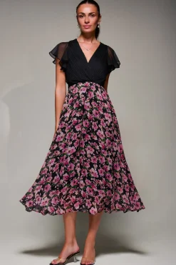 Jolie Moi Occasion Dresses|Summer Dresses-Two Tone Chiffon Midaxi Dress, Pink Floral