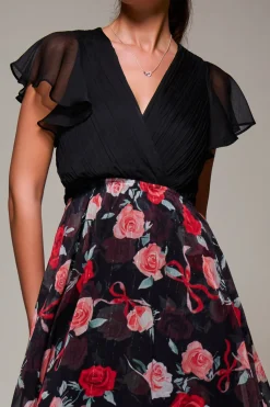 Jolie Moi Occasion Dresses|Weekend Casuals-Two Tone Chiffon Midaxi Dress, Red Floral