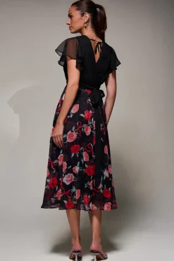 Jolie Moi Occasion Dresses|Weekend Casuals-Two Tone Chiffon Midaxi Dress, Red Floral
