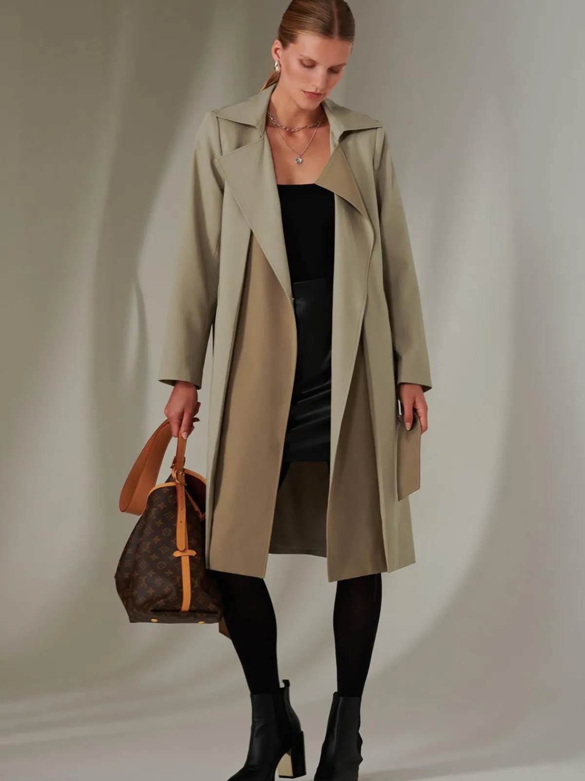 Jolie Moi Coats & Jackets-Two Tone Contrat Trench Coat, Khaki