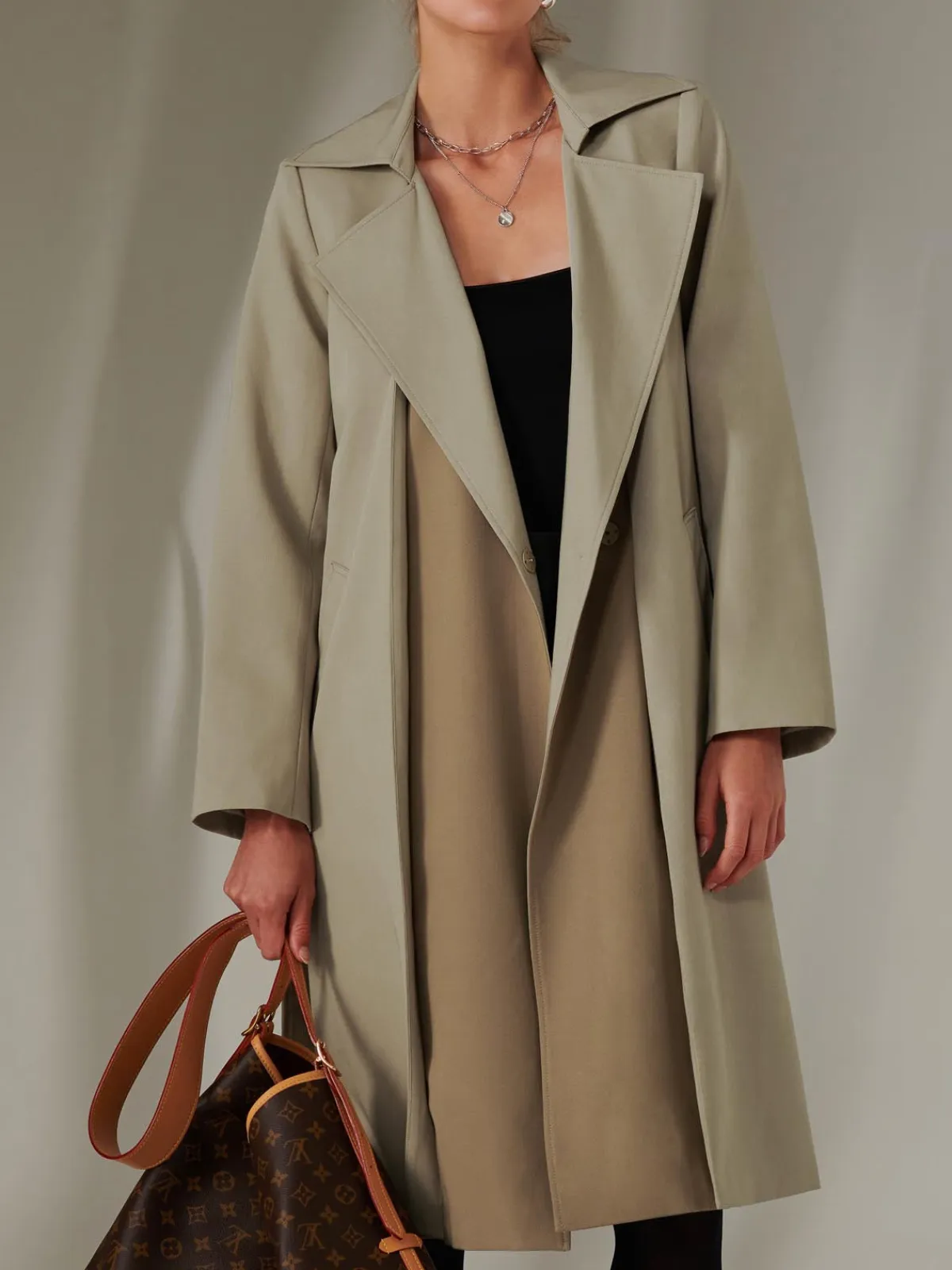 Jolie Moi Coats & Jackets-Two Tone Contrat Trench Coat, Khaki