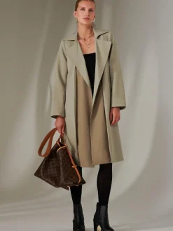 Jolie Moi Coats & Jackets-Two Tone Contrat Trench Coat, Khaki