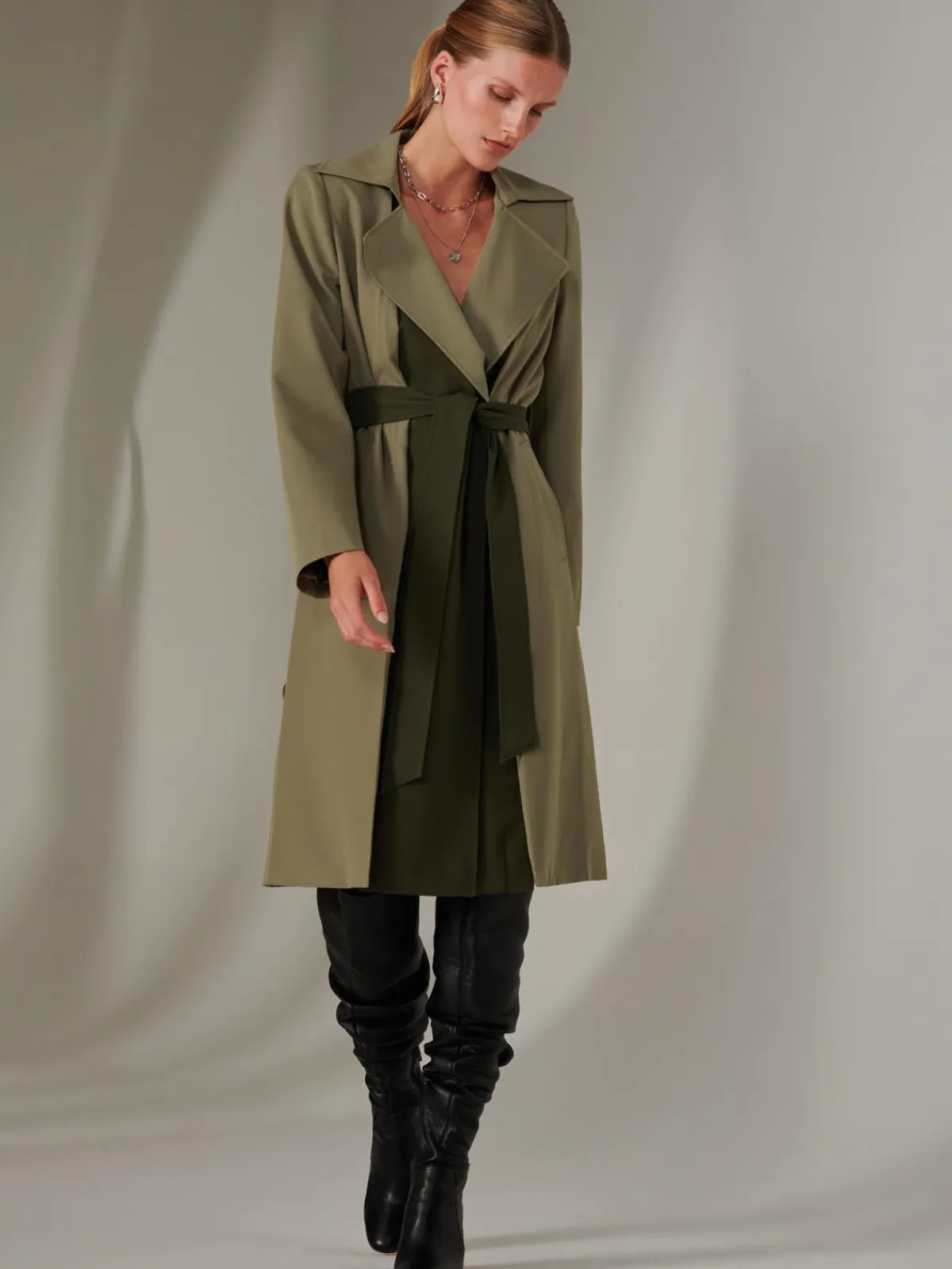 Jolie Moi Coats & Jackets-Two Tone Contrat Trench Coat, Soldier Green
