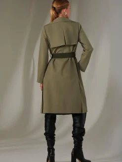 Jolie Moi Coats & Jackets-Two Tone Contrat Trench Coat, Soldier Green