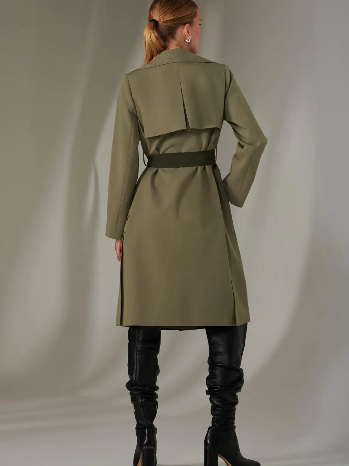 Jolie Moi Coats & Jackets-Two Tone Contrat Trench Coat, Soldier Green