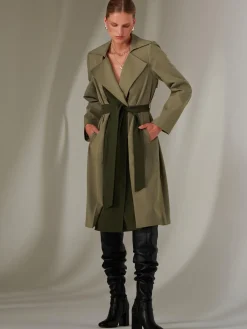 Jolie Moi Coats & Jackets-Two Tone Contrat Trench Coat, Soldier Green