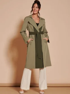 Jolie Moi Coats & Jackets-Two Tone Contrat Trench Coat, Soldier Green