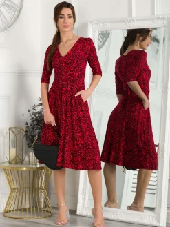 Jolie Moi Occasion Dresses|Weekend Casuals-Valeria Viscose Midi Dress, Red Animal