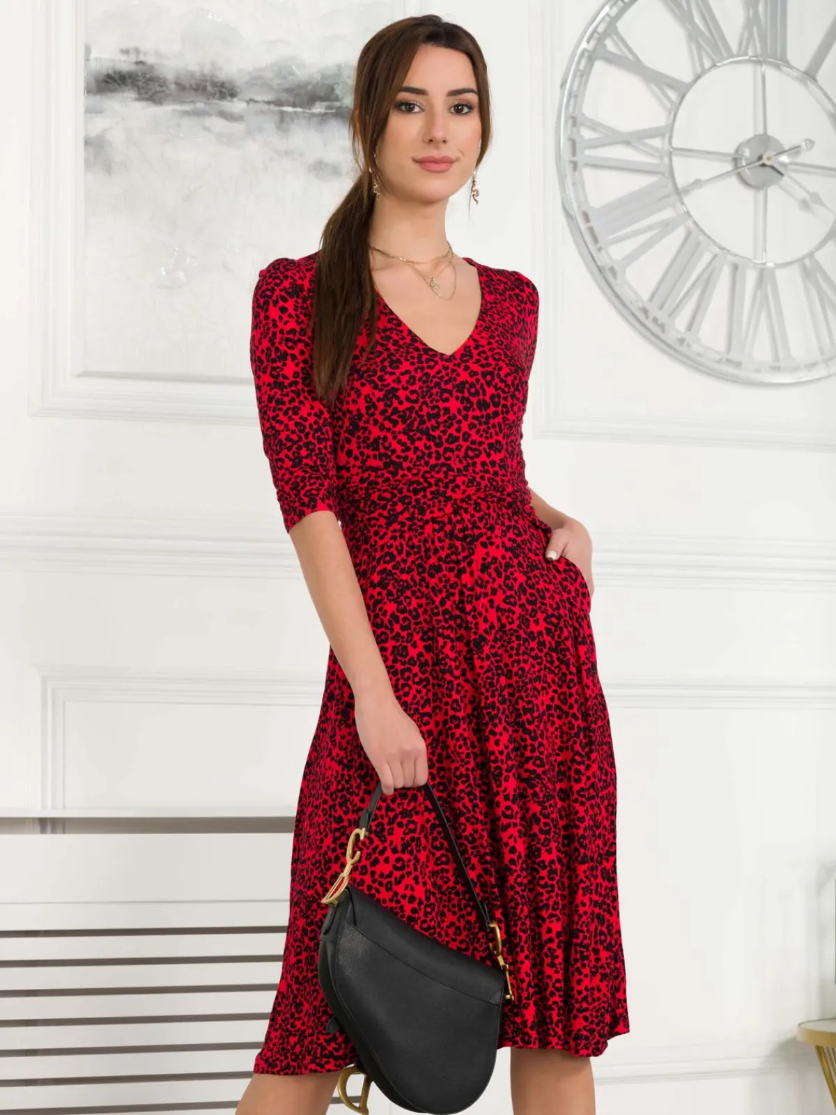 Jolie Moi Occasion Dresses|Weekend Casuals-Valeria Viscose Midi Dress, Red Animal