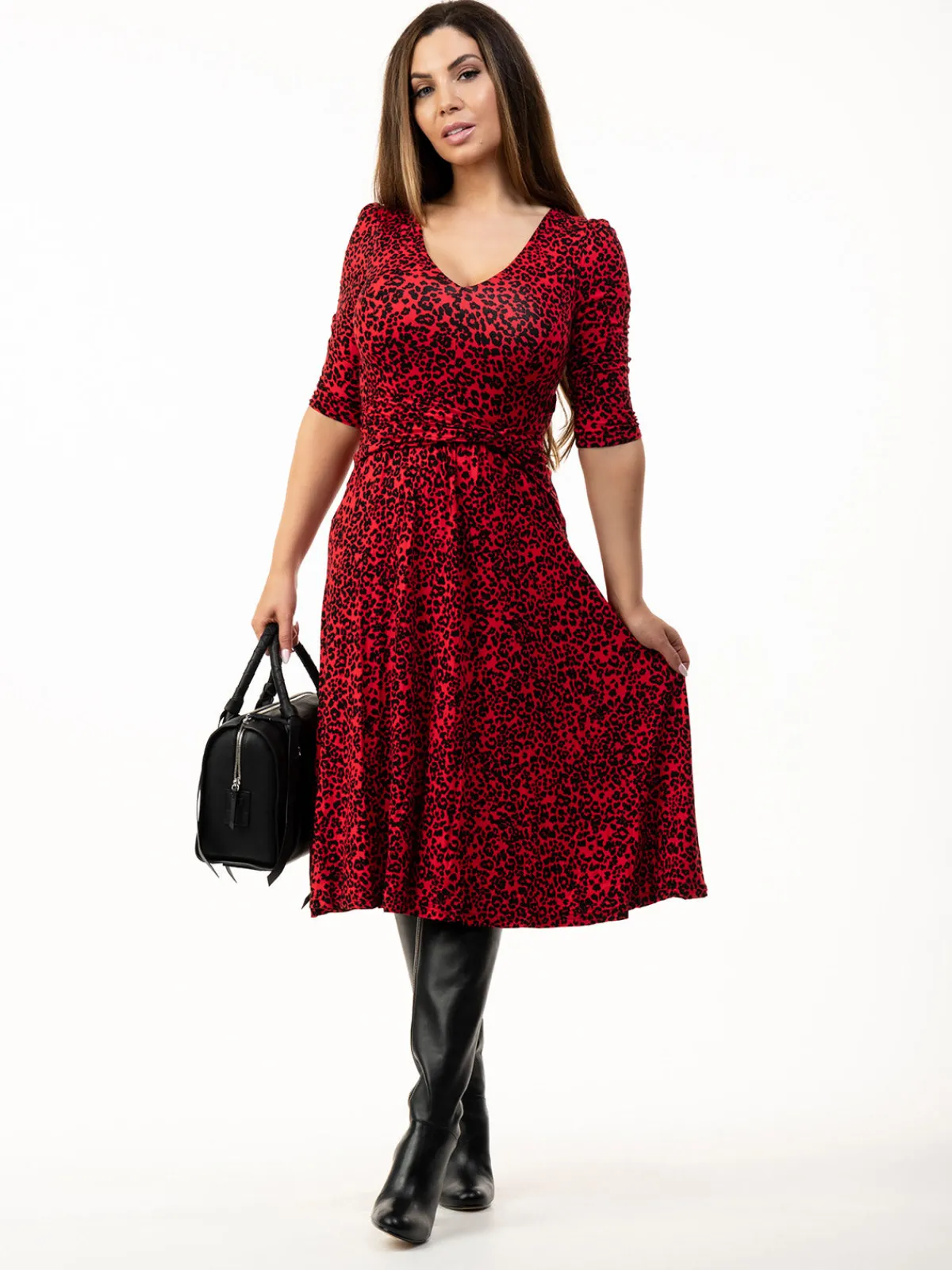 Jolie Moi Occasion Dresses|Weekend Casuals-Valeria Viscose Midi Dress, Red Animal