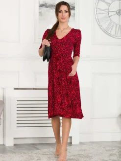 Jolie Moi Occasion Dresses|Weekend Casuals-Valeria Viscose Midi Dress, Red Animal