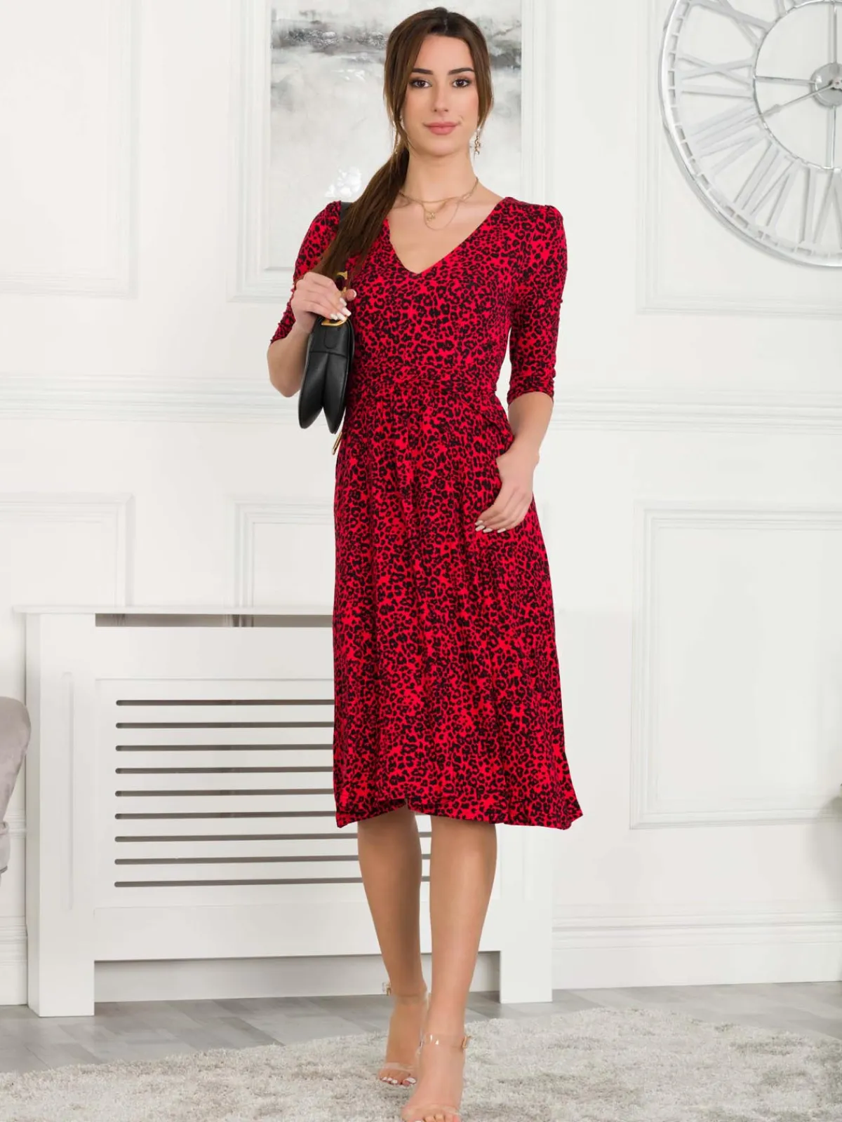 Jolie Moi Occasion Dresses|Weekend Casuals-Valeria Viscose Midi Dress, Red Animal