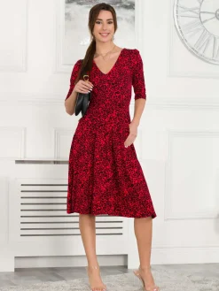 Jolie Moi Occasion Dresses|Weekend Casuals-Valeria Viscose Midi Dress, Red Animal