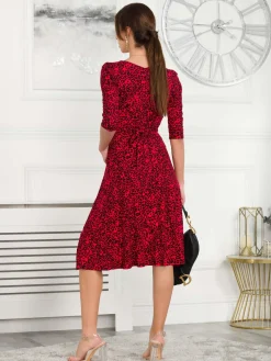 Jolie Moi Occasion Dresses|Weekend Casuals-Valeria Viscose Midi Dress, Red Animal